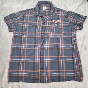 Corvette Shirt Mens XL Blue Red Plaid Sports Car GM Official Licensed Logo Race